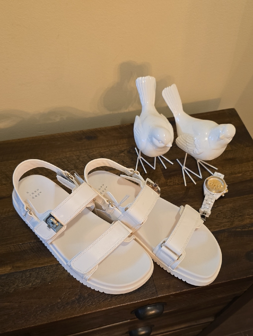 NWT A New Day Ladies White Adjustable Strap Sandals